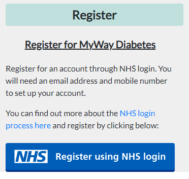 Register for My Way Diabetes using NHS login